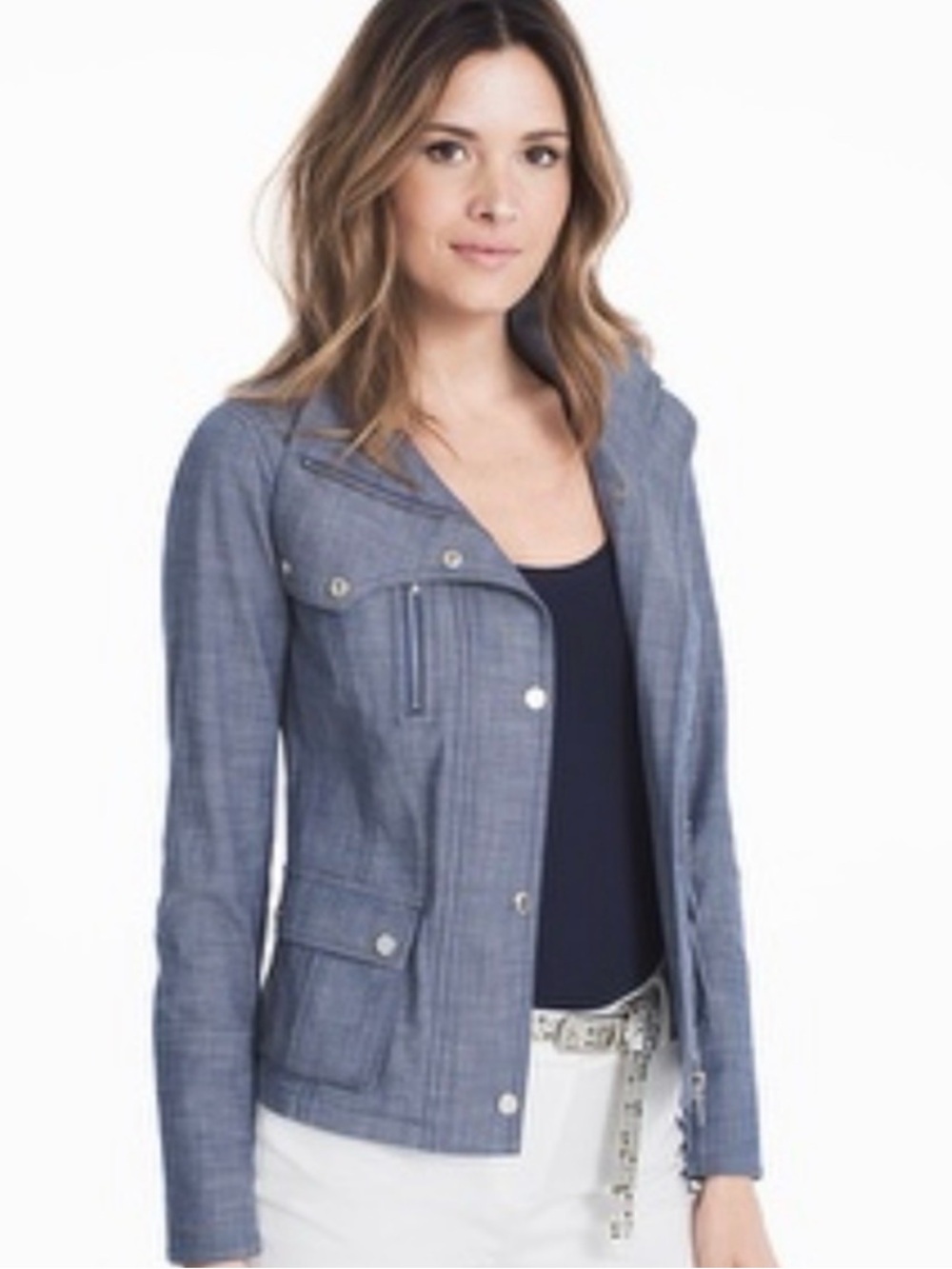 White House Black Market Chambray Utility Jacket - Blue